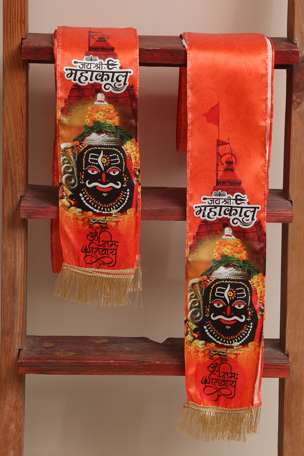 LUXURION WORLD Blessings Stole/Patka – Jay Shree Mahakal Stoles || Satin Silk Cloth Print Unisex God Printed Scarf for Spiritual Wear ( With Handcrafted Lace ) - Luxurion World