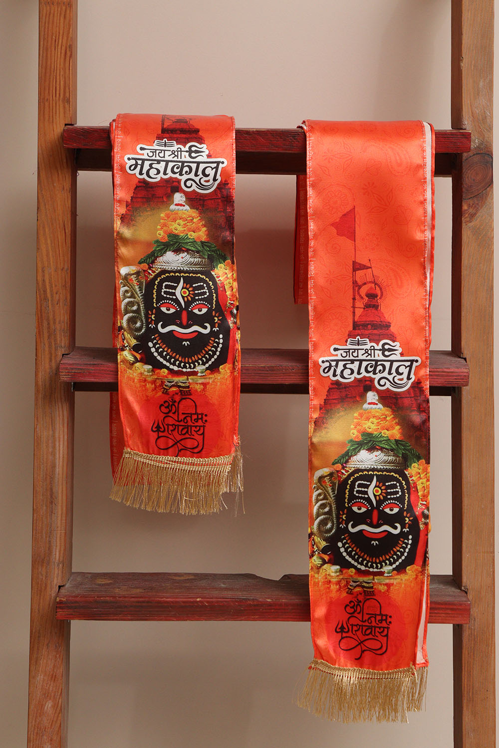 LUXURION WORLD Blessings Stole/Patka – Jay Shree Mahakal Stoles || Satin Silk Cloth Print Unisex God Printed Scarf for Spiritual Wear ( With Handcrafted Lace ) - Luxurion World