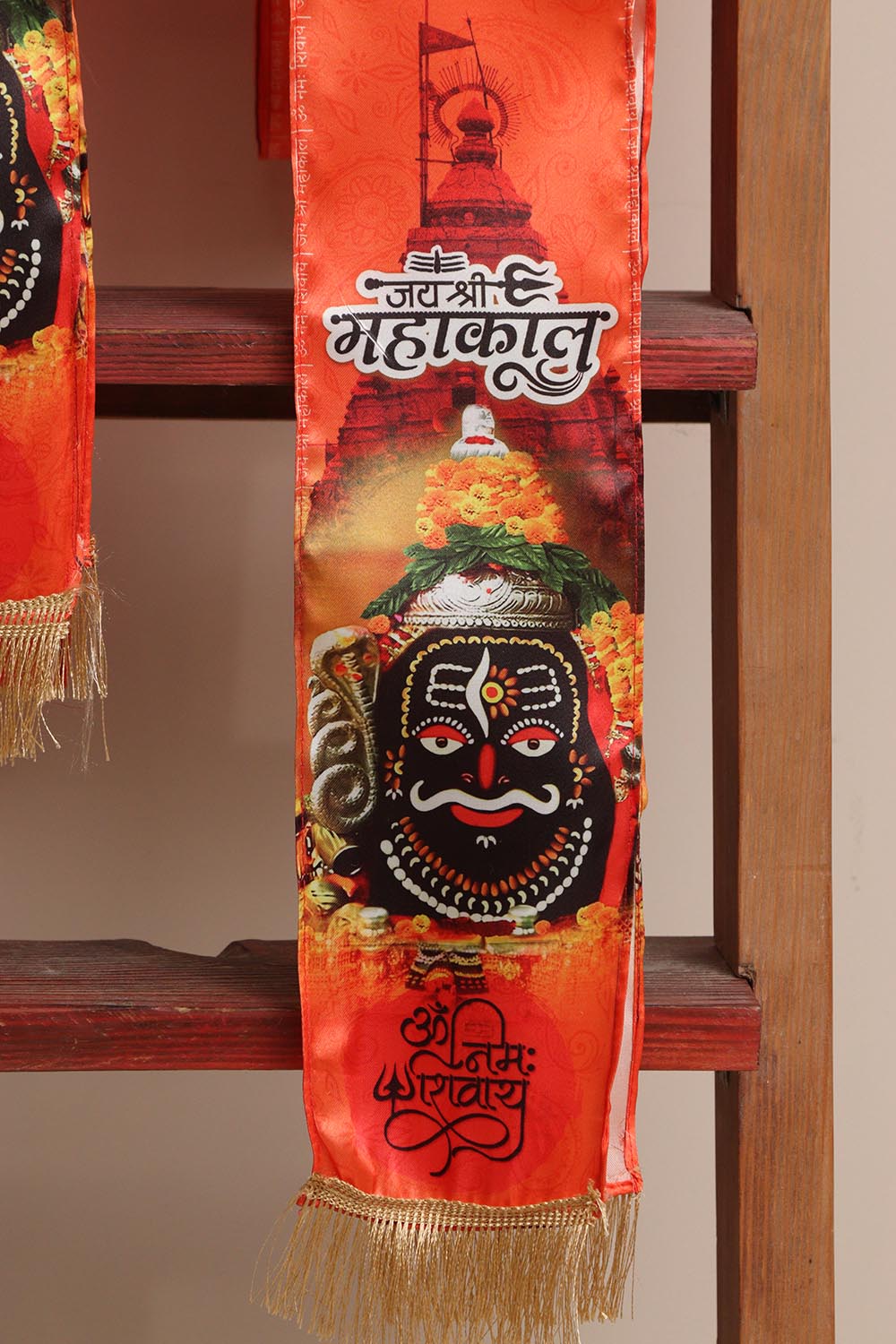 LUXURION WORLD Blessings Stole/Patka – Jay Shree Mahakal Stoles || Satin Silk Cloth Print Unisex God Printed Scarf for Spiritual Wear ( With Handcrafted Lace ) - Luxurion World