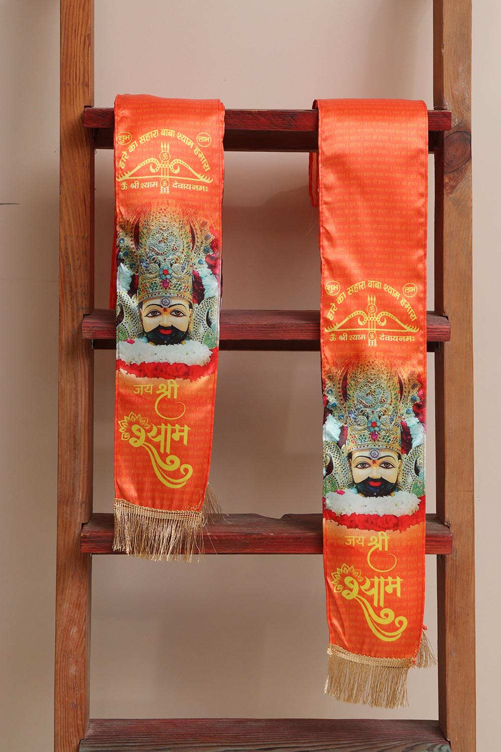 LUXURION WORLD Blessings Stole/Patka – Khatushyam Ji Stoles || Satin Silk Cloth Print Unisex God Printed Scarf for Spiritual Wear ( With Handcrafted Lace ) - Luxurion World