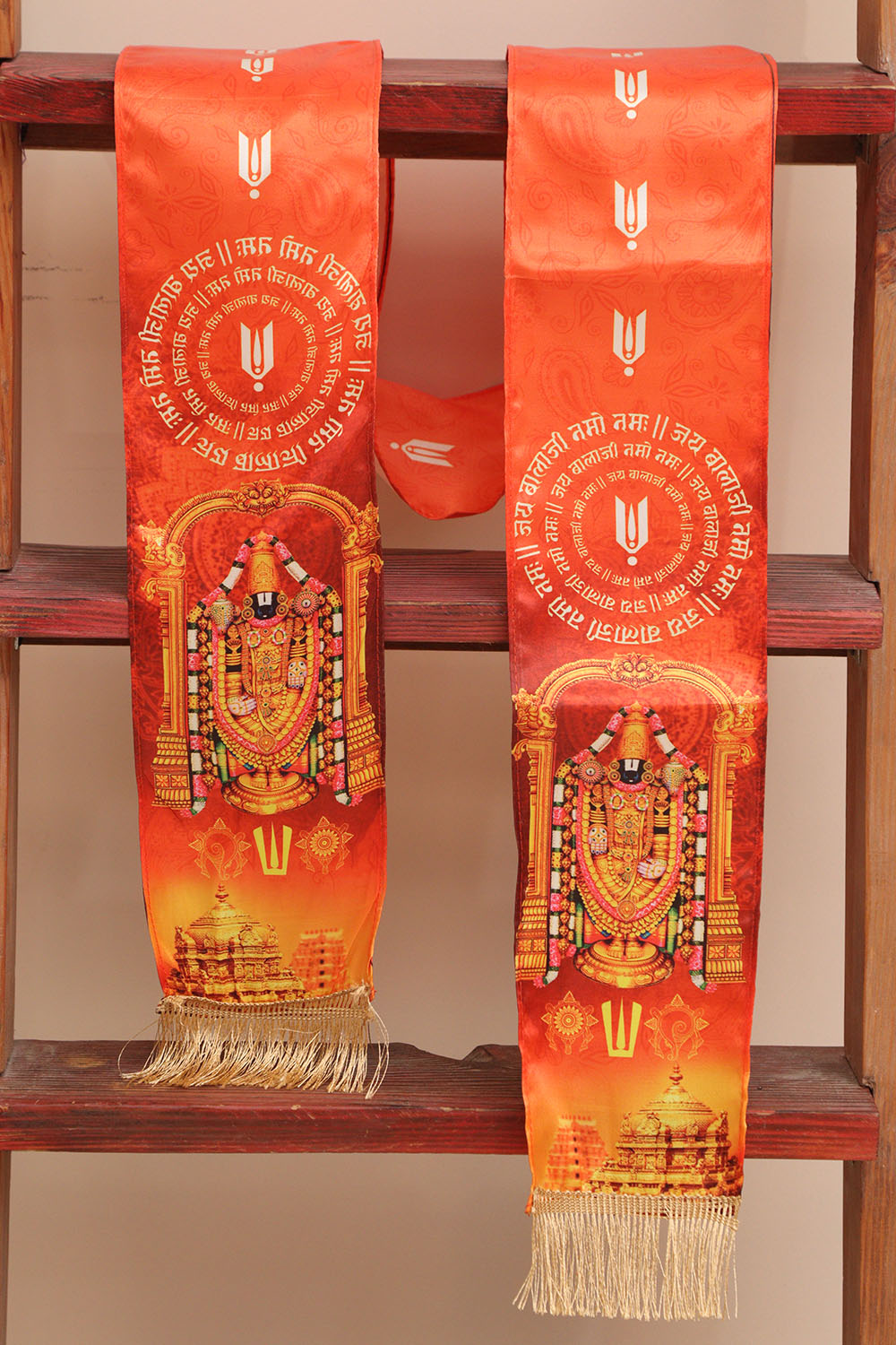 LUXURION WORLD Blessings Stole/Patka – Tirupati Balaji Stoles || Satin Silk Cloth Print Unisex God Printed Scarf for Spiritual Wear ( With Handcrafted Lace ) - Luxurion World