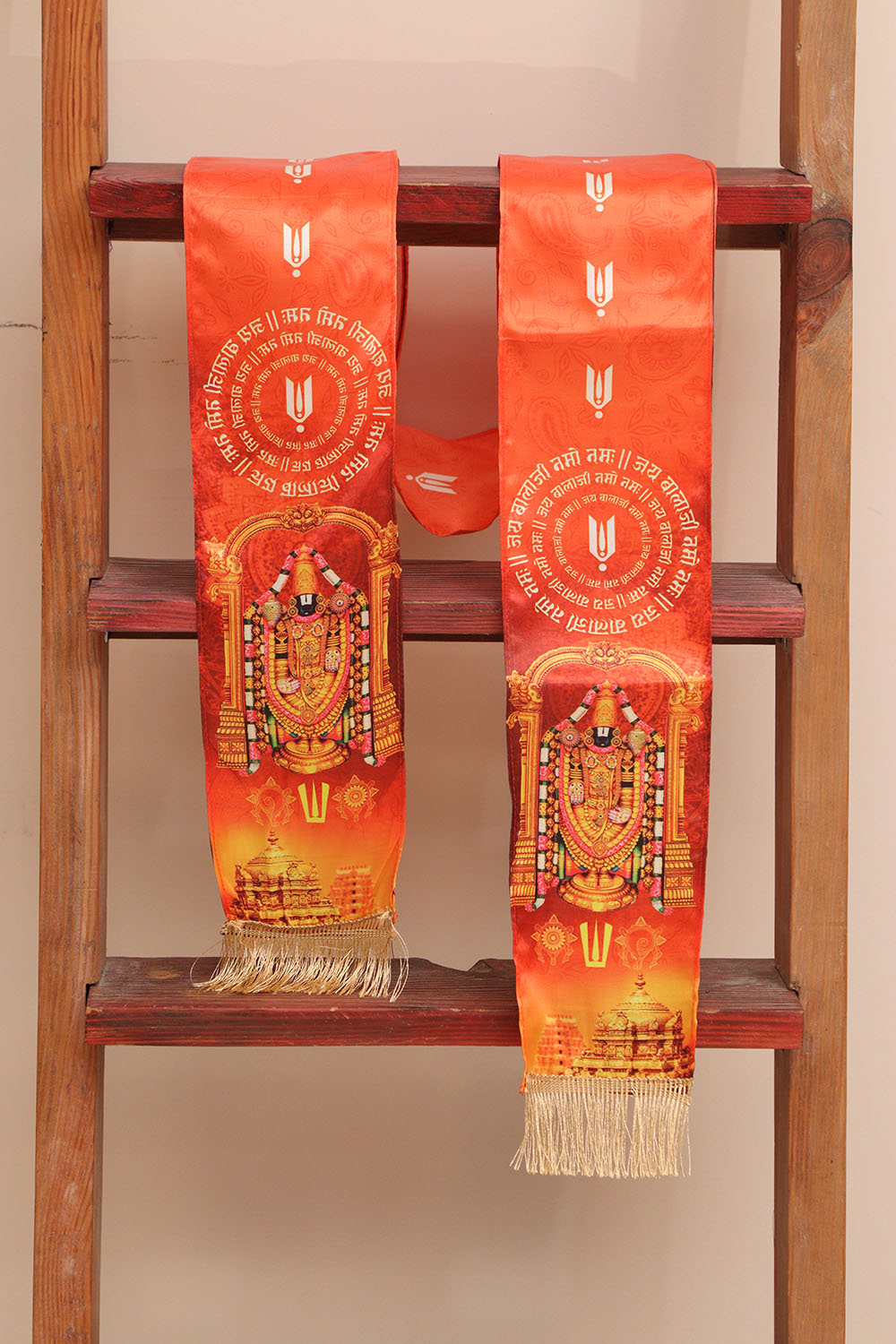 LUXURION WORLD Blessings Stole/Patka – Tirupati Balaji Stoles || Satin Silk Cloth Print Unisex God Printed Scarf for Spiritual Wear ( With Handcrafted Lace ) - Luxurion World