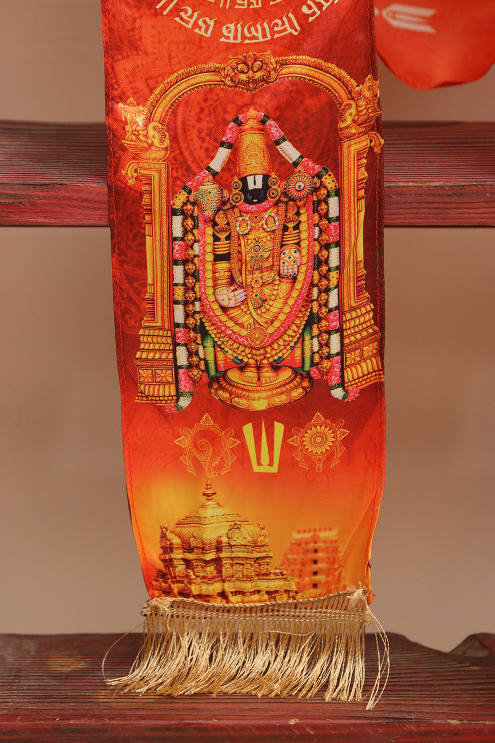 LUXURION WORLD Blessings Stole/Patka – Tirupati Balaji Stoles || Satin Silk Cloth Print Unisex God Printed Scarf for Spiritual Wear ( With Handcrafted Lace ) - Luxurion World