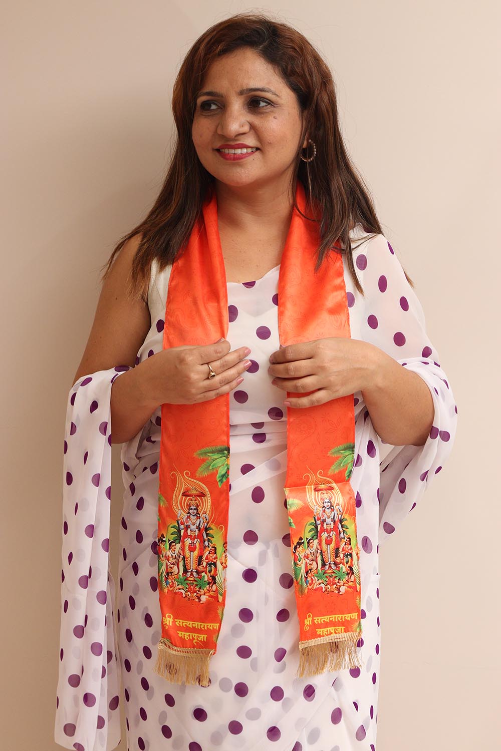 LUXURION WORLD Blessings Stole/Patka – Satyanarayan Pooja Stoles || Satin Silk Cloth Print Unisex God Printed Scarf for Spiritual Wear ( With Handcrafted Lace ) - Luxurion World