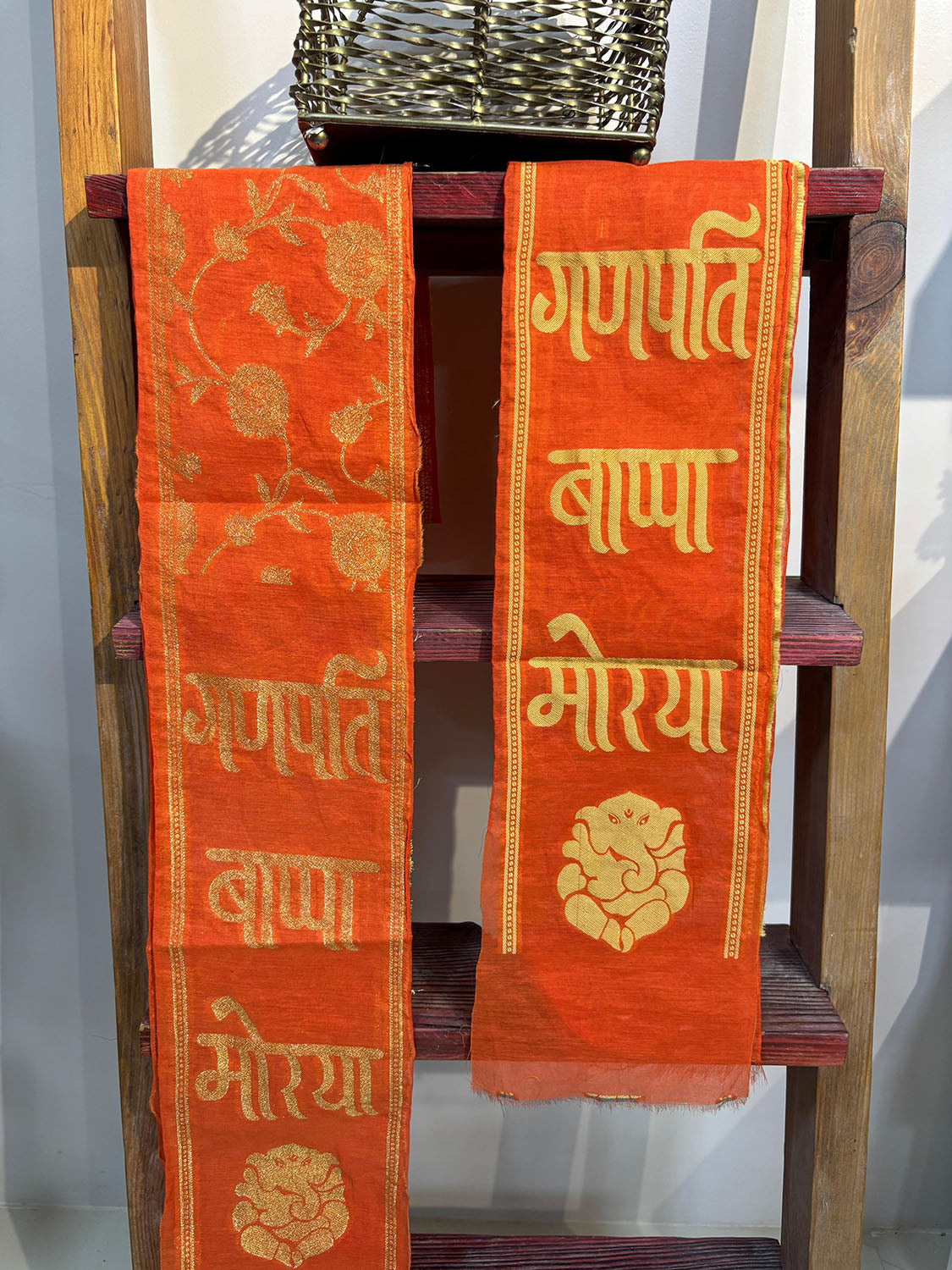 LUXURION WORLD Blessings Stole – Ganpati Bappa Morya Jaal Work Stole: Shop Shakti Blessings Patka & Silk Cloth Weaved Dupatta Unisex God Printed Scarf for Spiritual Wear - Luxurion World