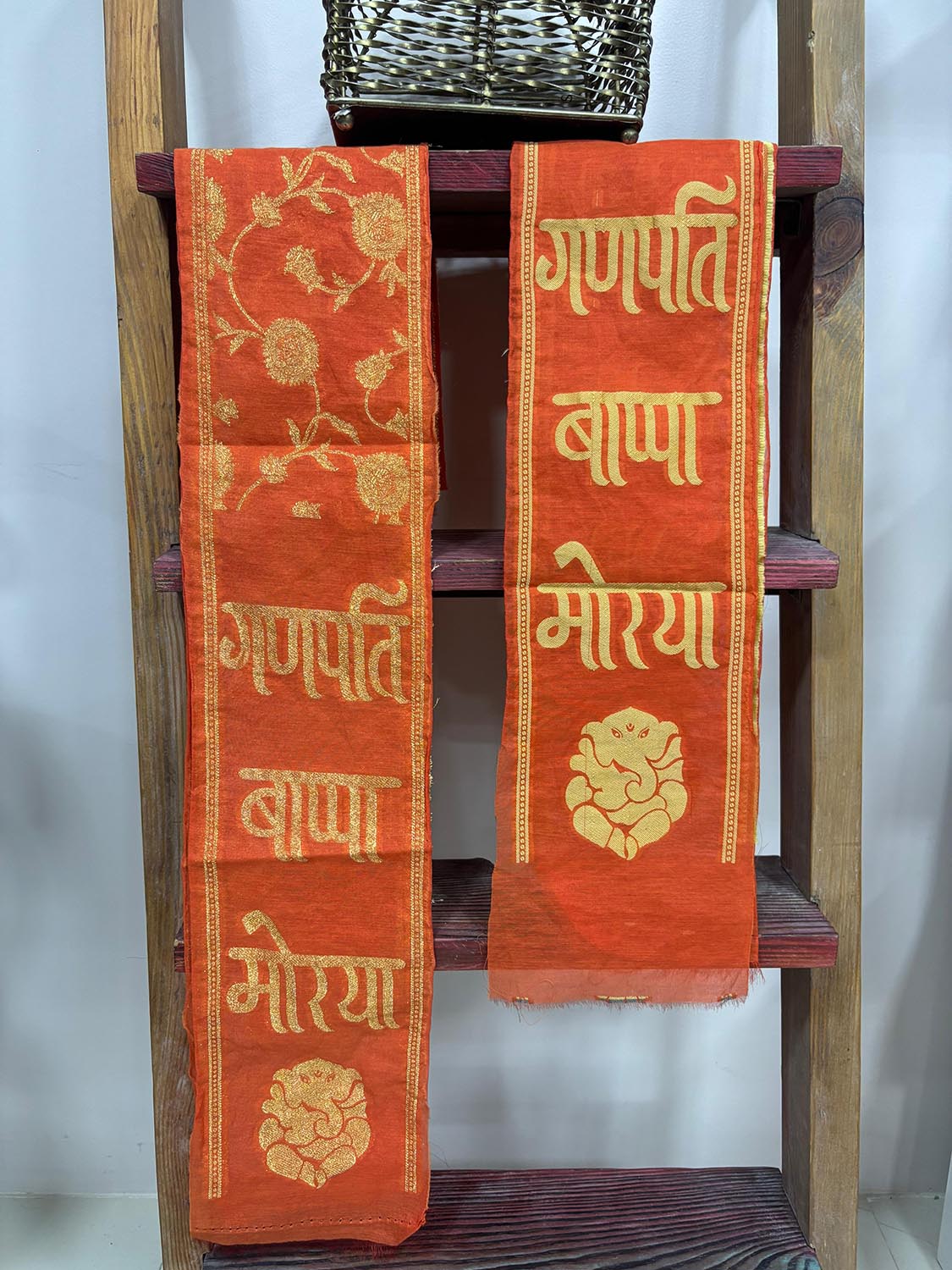 LUXURION WORLD Blessings Stole – Ganpati Bappa Morya Jaal Work Stole: Shop Shakti Blessings Patka & Silk Cloth Weaved Dupatta Unisex God Printed Scarf for Spiritual Wear - Luxurion World