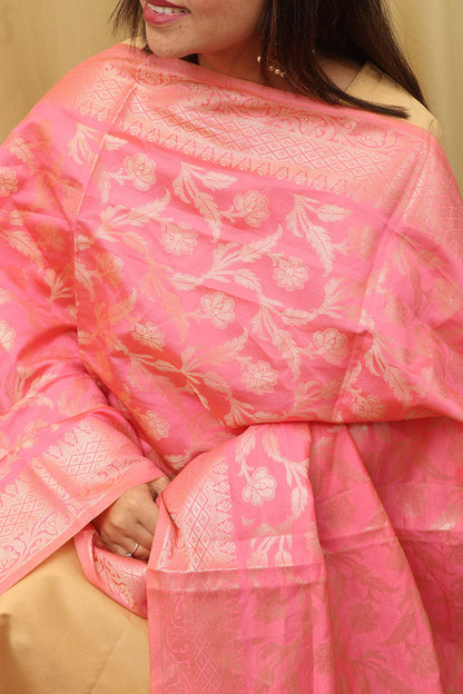 Stunning Pink Banarasi Silk Dupatta - Elegant and Luxurious