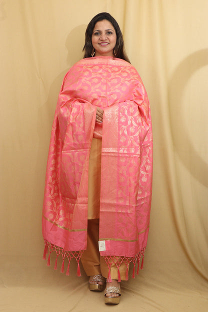 Stunning Pink Banarasi Silk Dupatta - Elegant and Luxurious