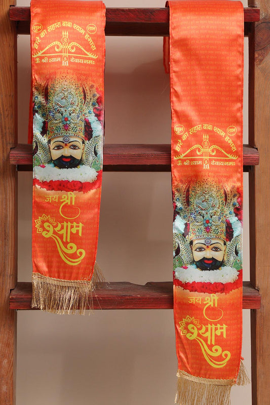 LUXURION WORLD Blessings Stole/Patka – Khatushyam Ji Stoles || Satin Silk Cloth Print Unisex God Printed Scarf for Spiritual Wear ( With Handcrafted Lace ) - Luxurion World