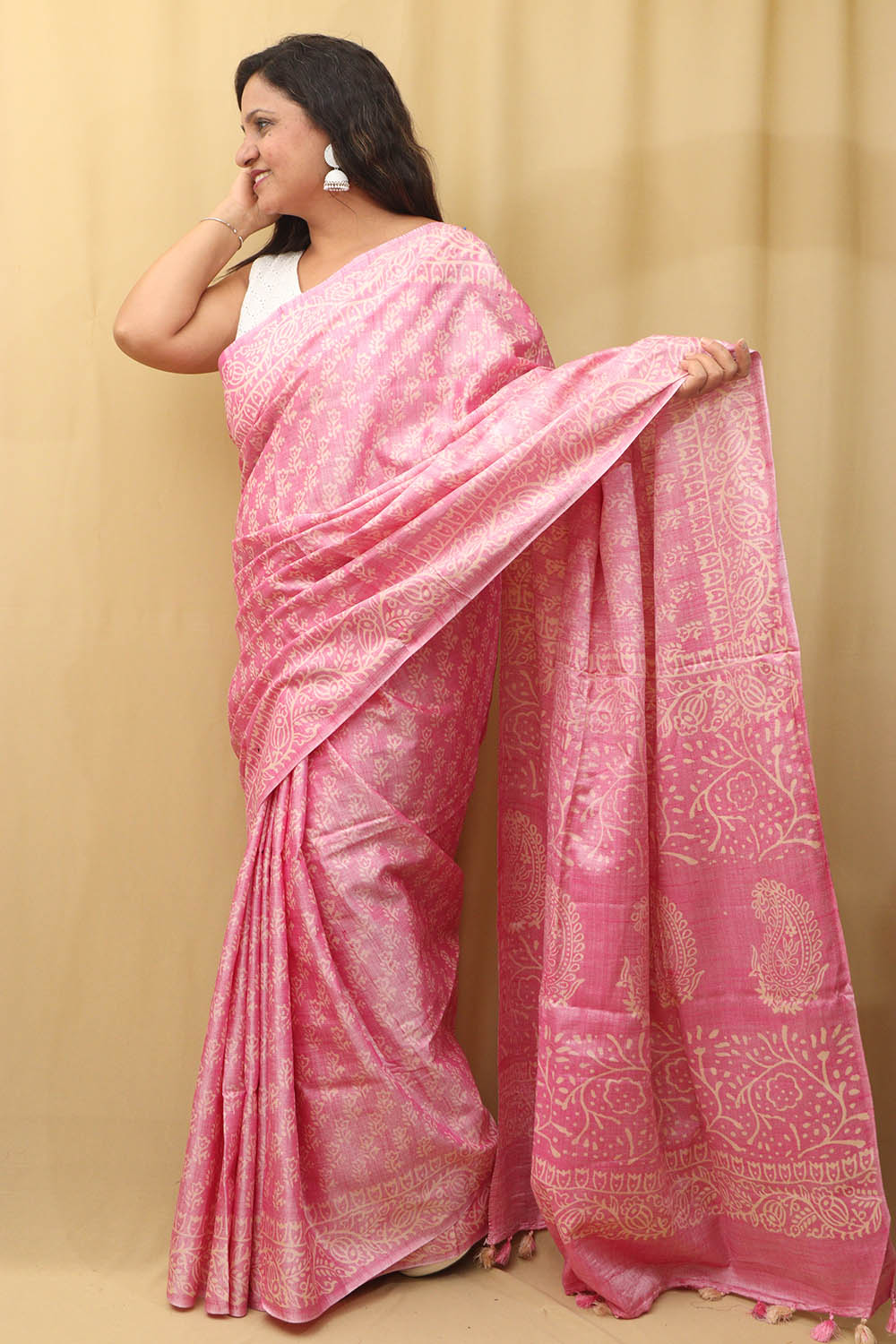 Stunning Pink Bhagalpur Silk Saree - Elegant and Timeless - Luxurion World