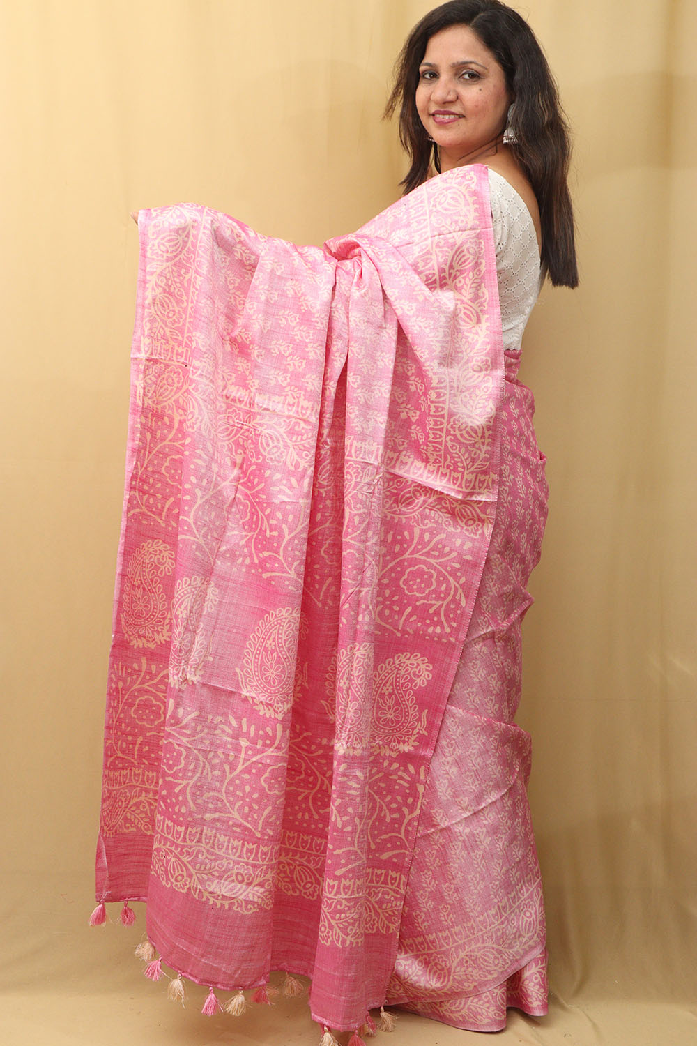 Stunning Pink Bhagalpur Silk Saree - Elegant and Timeless - Luxurion World