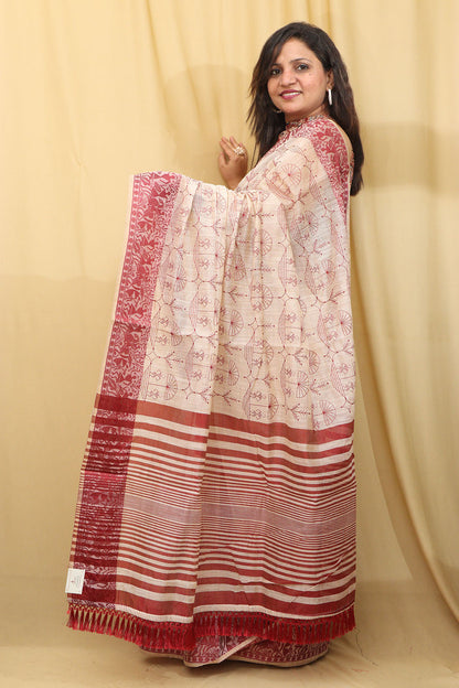 Pastel Embroidered Tussar Silk Saree - Elegant and Timeless