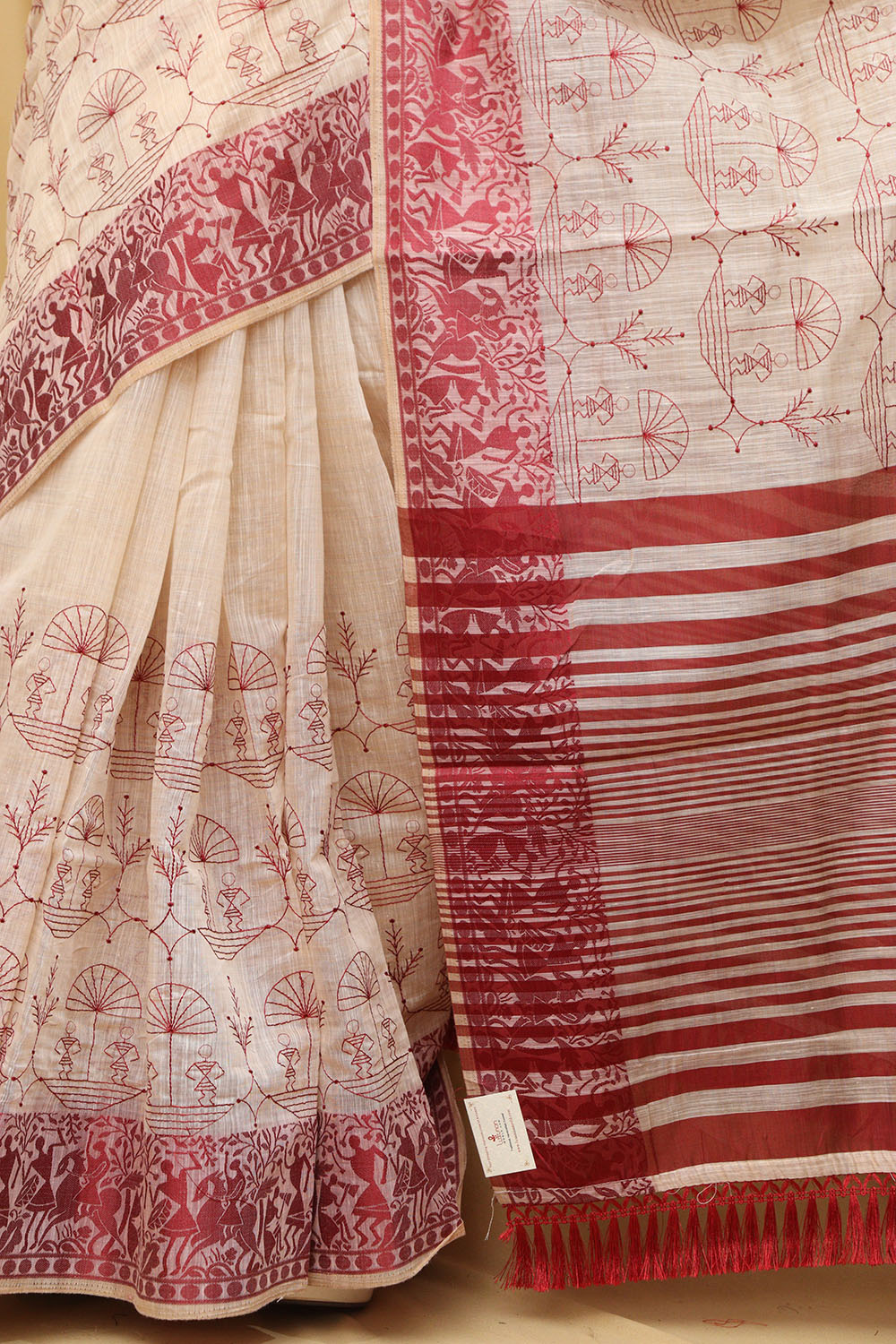 Pastel Embroidered Tussar Silk Saree - Elegant and Timeless