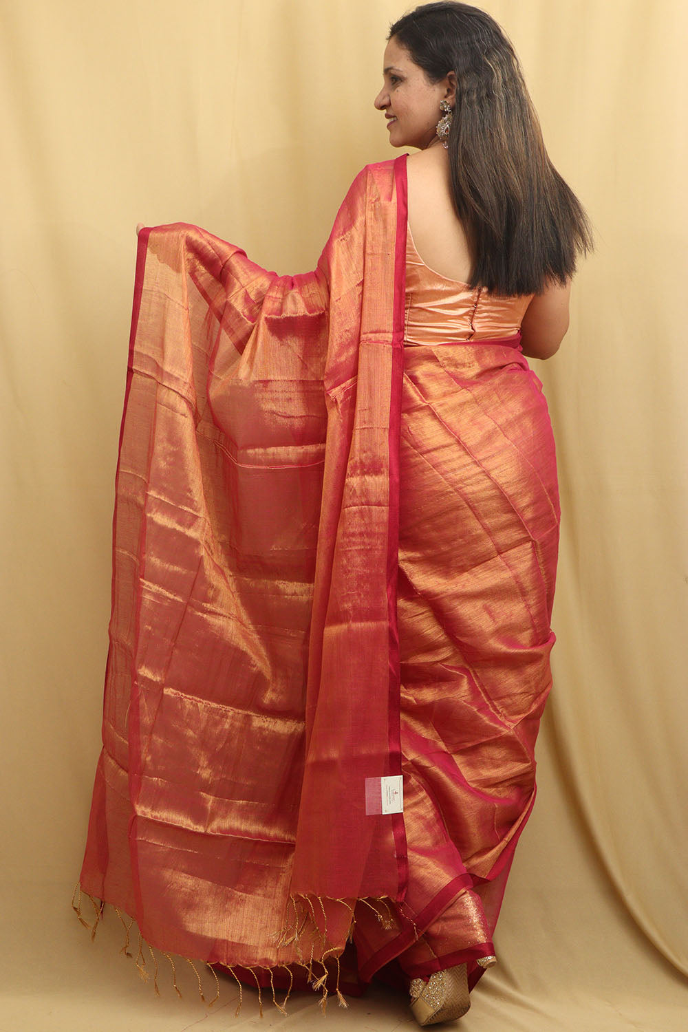 Exquisite Pink Bengal Tissue Cotton Saree