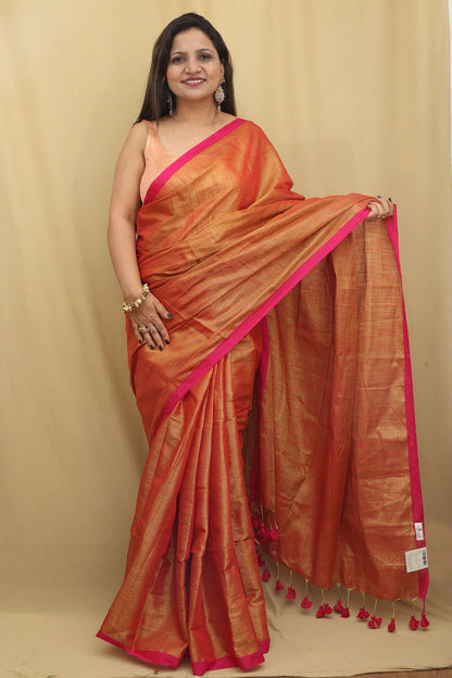 Golden Bengal Plain Cotton Saree - Elegant & Timeless