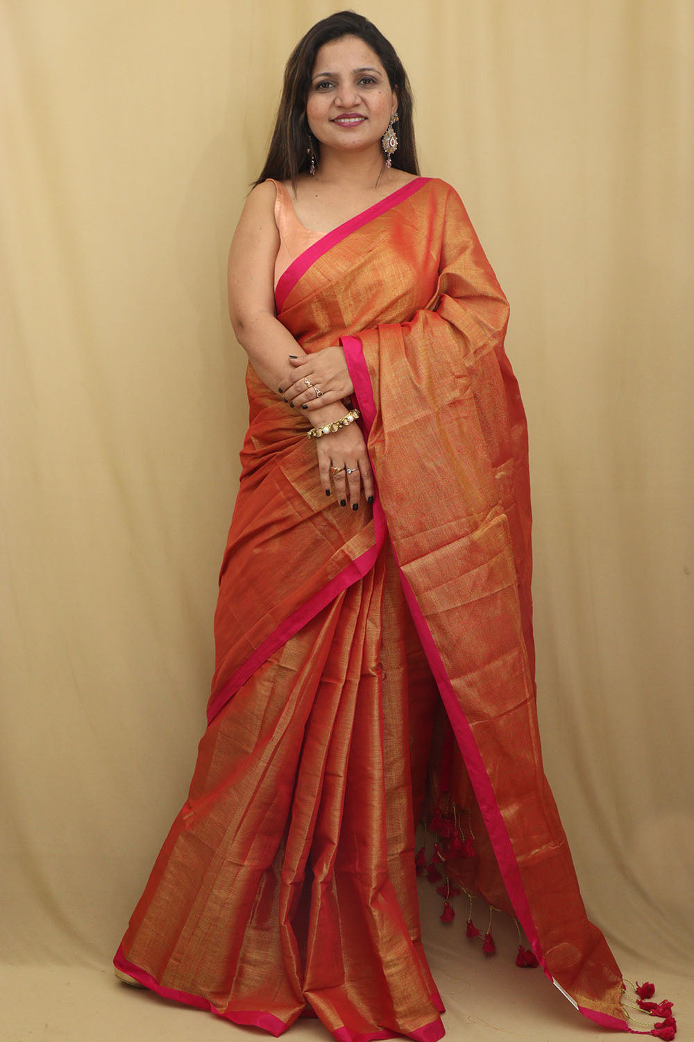 Golden Bengal Plain Cotton Saree - Elegant & Timeless