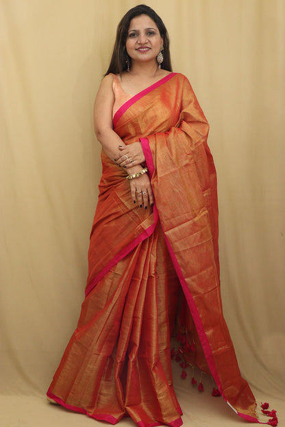 Golden Bengal Plain Cotton Saree - Elegant & Timeless