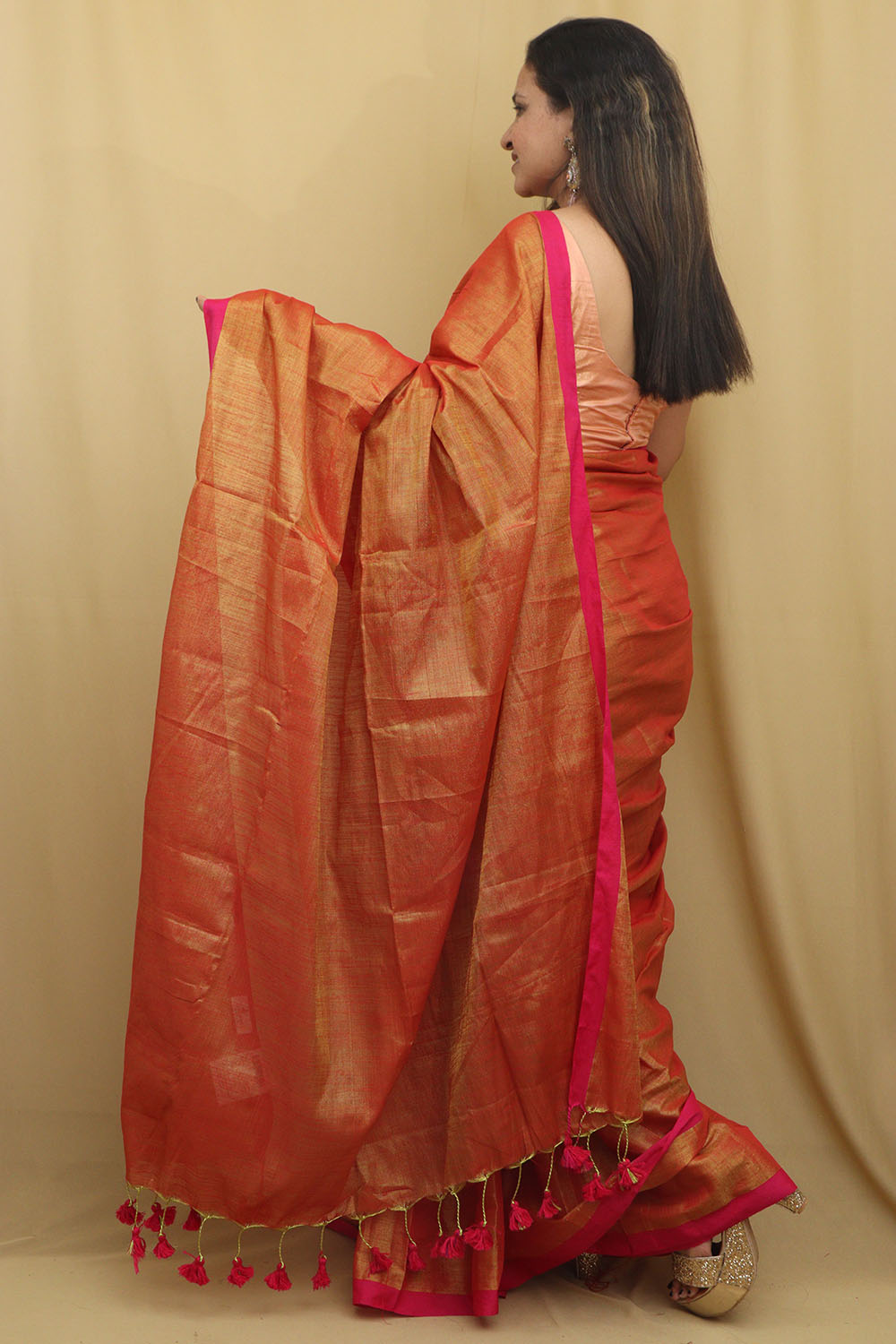 Golden Bengal Plain Cotton Saree - Elegant & Timeless