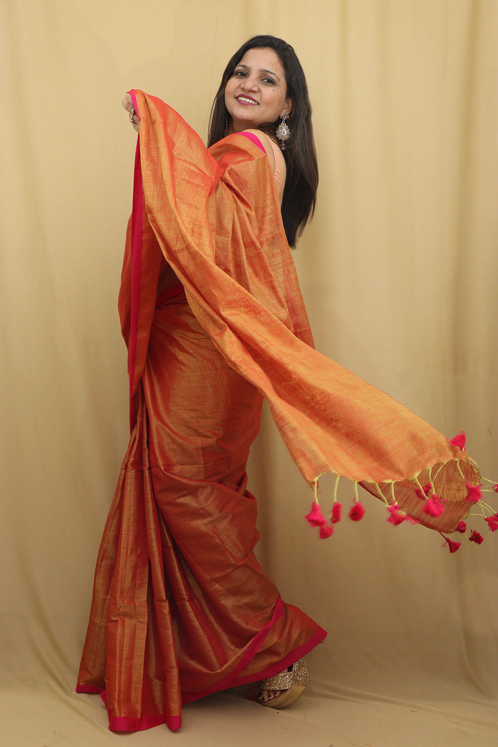Golden Bengal Plain Cotton Saree - Elegant & Timeless
