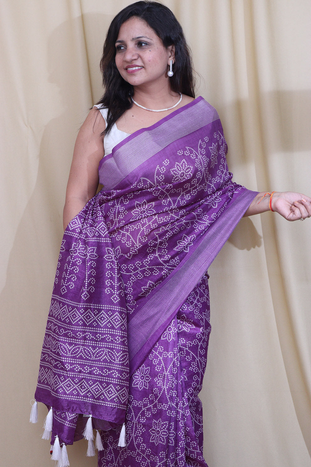 Stunning Purple Bandhani Silk Saree with Digital Print - Luxurion World