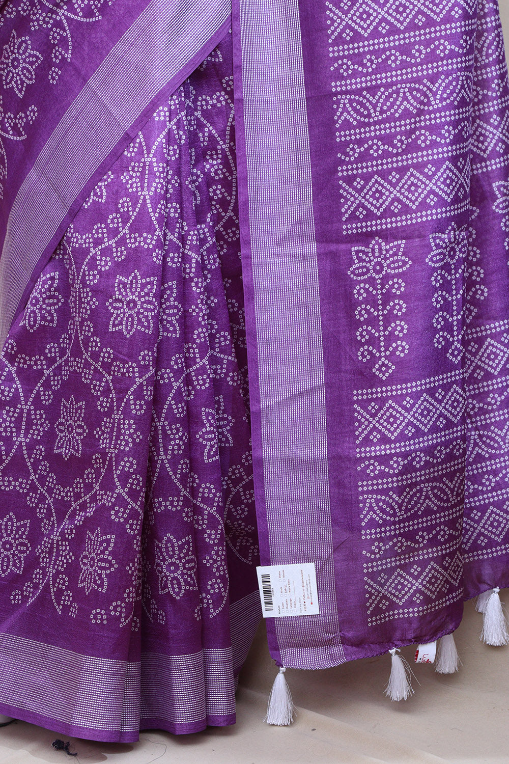 Stunning Purple Bandhani Silk Saree with Digital Print - Luxurion World