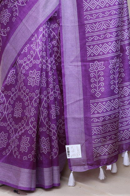 Stunning Purple Bandhani Silk Saree with Digital Print - Luxurion World