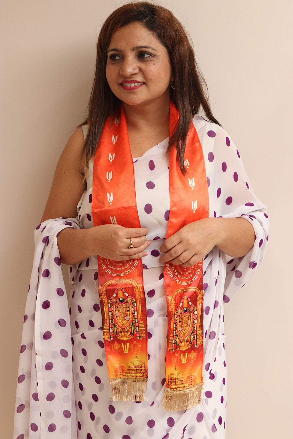 LUXURION WORLD Blessings Stole/Patka – Tirupati Balaji Stoles || Satin Silk Cloth Print Unisex God Printed Scarf for Spiritual Wear ( With Handcrafted Lace ) - Luxurion World