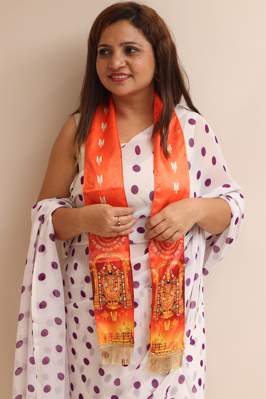 LUXURION WORLD Blessings Stole/Patka – Tirupati Balaji Stoles || Satin Silk Cloth Print Unisex God Printed Scarf for Spiritual Wear ( With Handcrafted Lace ) - Luxurion World