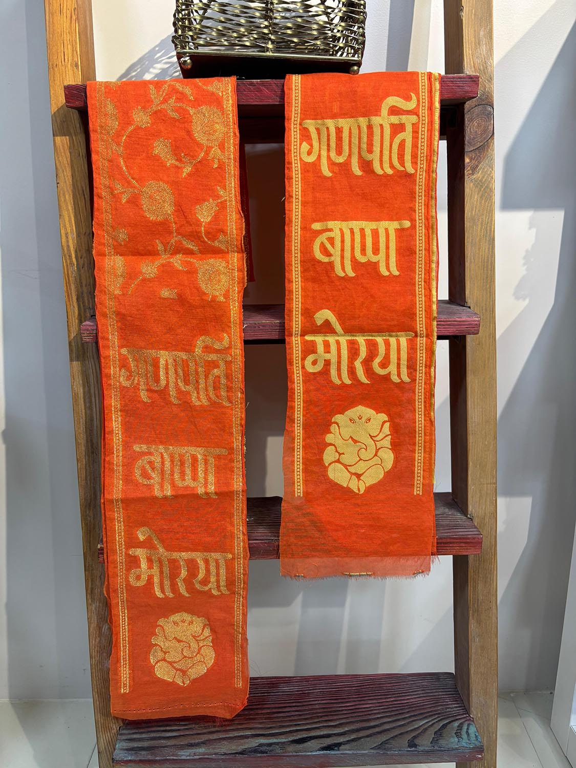LUXURION WORLD Blessings Stole – Ganpati Bappa Morya Jaal Work Stole: Shop Shakti Blessings Patka & Silk Cloth Weaved Dupatta Unisex God Printed Scarf for Spiritual Wear - Luxurion World