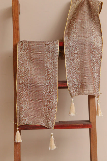 Luxurion World Customised Swagat Stole/Dupatta – Pastel Banarasi Antique Zari Cotton Stole With a Beautifully Matching Tassel for Welcoming Guests at Weddings, Anniversaries or Grand Celebratory Occasions - Luxurion World