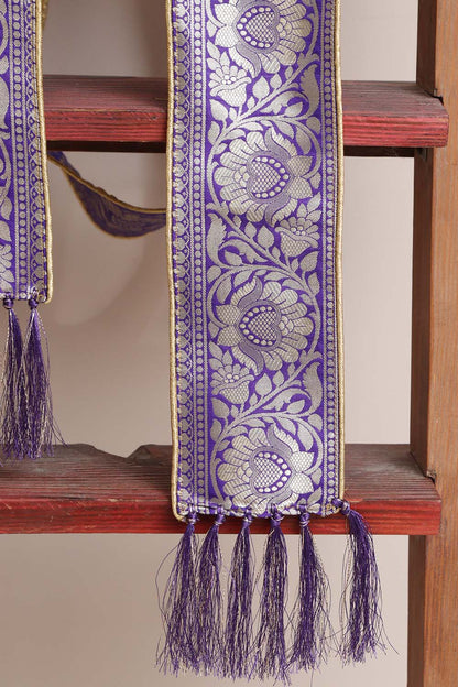 Divya India Customized Royal Swagat Stole ,Khesh, Patka, Gamcha, Dupatta – Elegant and Luxurious Purple Banarasi Silk Stole With a Beautifully Matching Tassel & Brooch for Welcoming Guests at Weddings, Anniversaries or Grand Celebratory Occasions