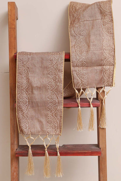 Divya India Customized Swagat Stole/Dupatta – Pastel Banarasi Antique Zari Cotton Stole With a Beautifully Matching Tassel & Brooch for Welcoming Guests at Weddings, Anniversaries or Grand Celebratory Occasions