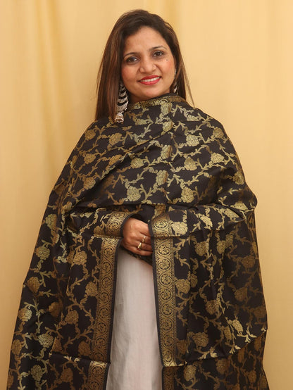 Black Banarasi Silk Dupatta - divyaindia 