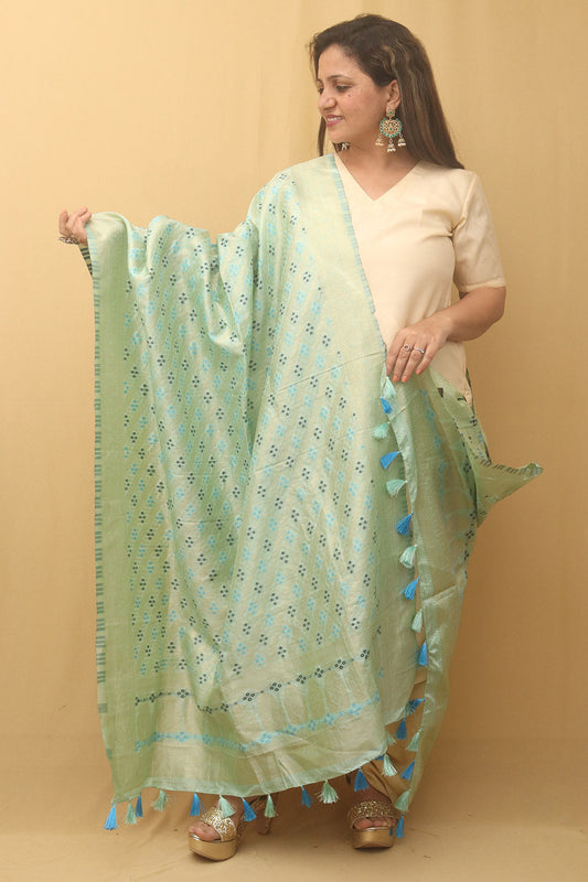 Blue Banarasi Silk Bandhani Design Dupatta - divyaindia 