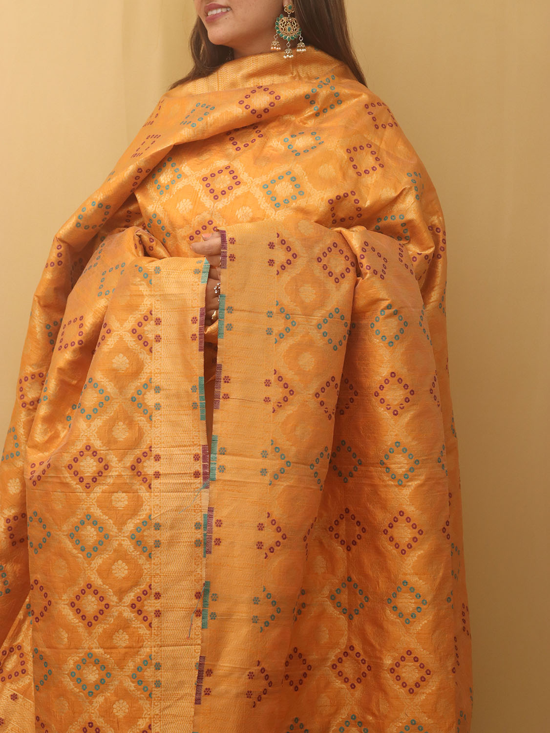 Yellow Banarasi Silk Bandhani Design Dupatta - divyaindia 