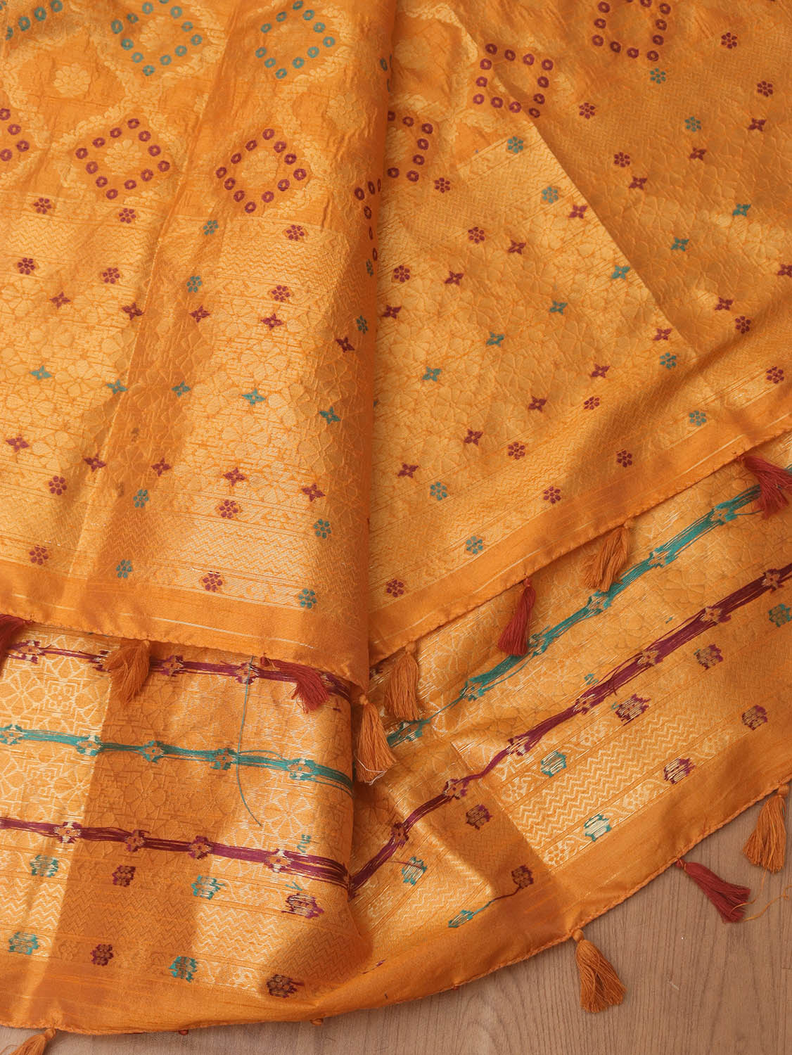 Yellow Banarasi Silk Bandhani Design Dupatta - divyaindia 
