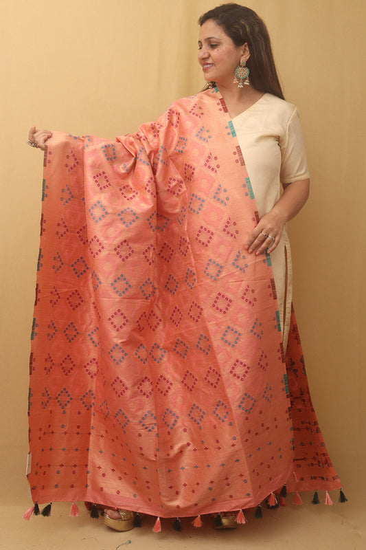 Pink Banarasi Silk Bandhani Design Dupatta - divyaindia 