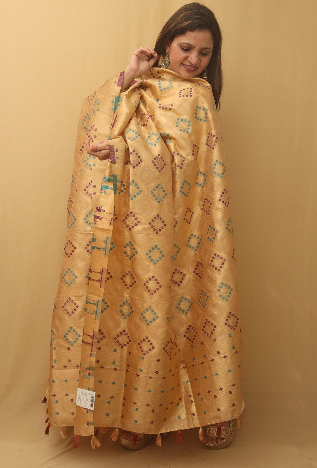 Pastel Banarasi Silk Bandhani Design Dupatta - divyaindia 