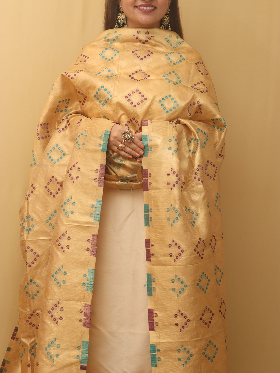 Pastel Banarasi Silk Bandhani Design Dupatta - divyaindia 