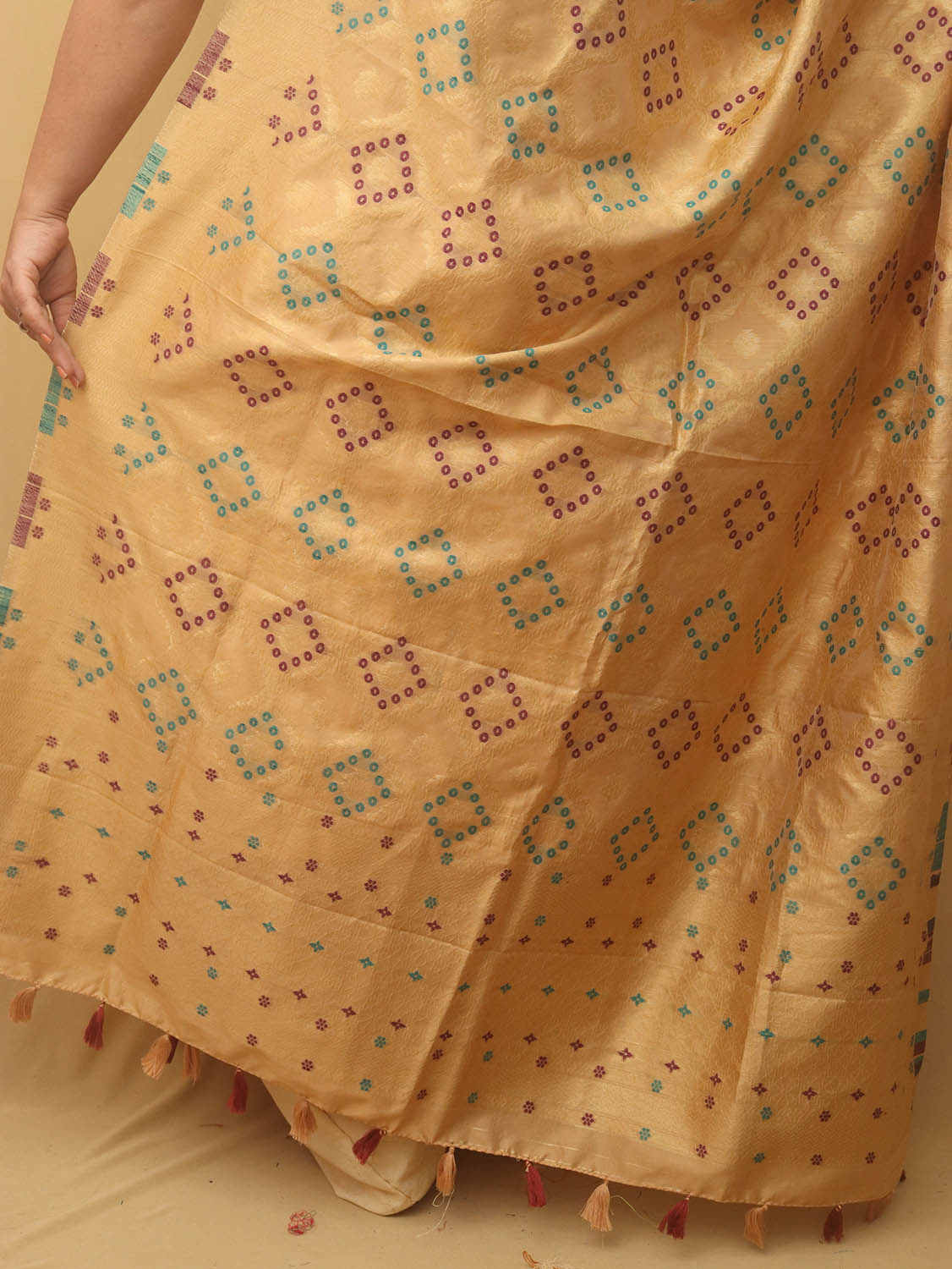 Pastel Banarasi Silk Bandhani Design Dupatta - divyaindia 