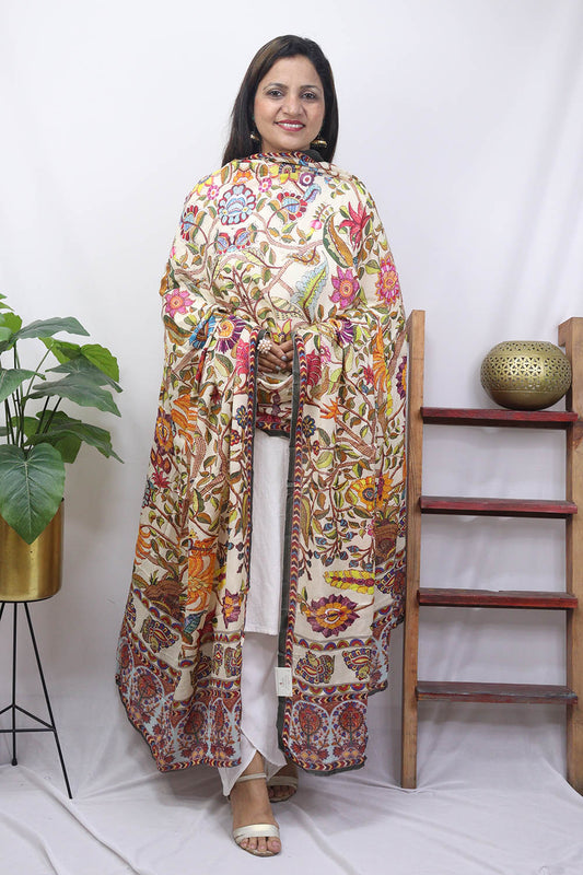Multicolor Block Printed Mul Satin Silk Dupatta