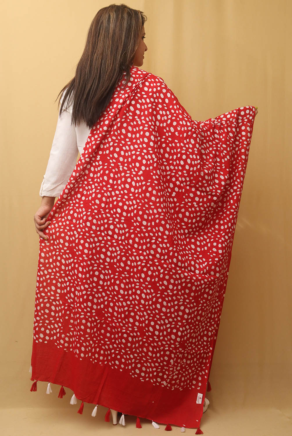 Red And White Batik Printed Cotton Dupatta