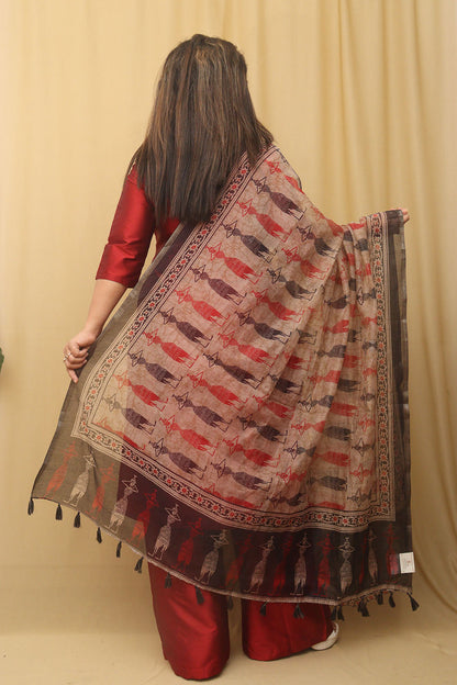 Stylish Multicolor Block Printed Silk Dupatta