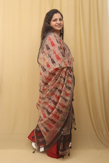 Stylish Multicolor Block Printed Silk Dupatta