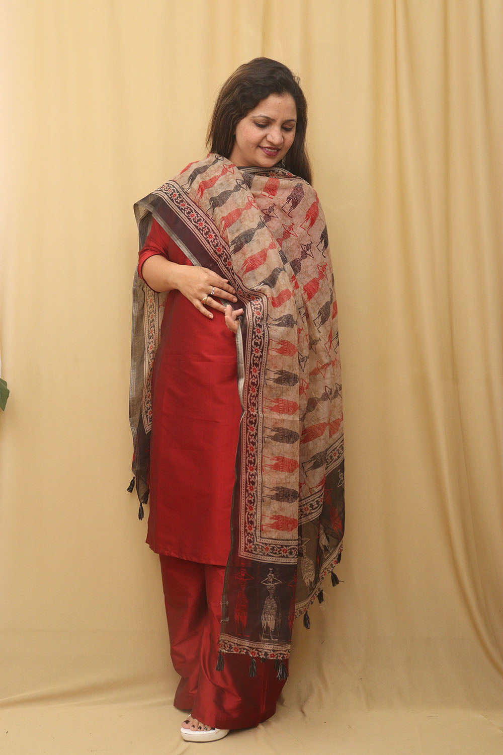 Stylish Multicolor Block Printed Silk Dupatta