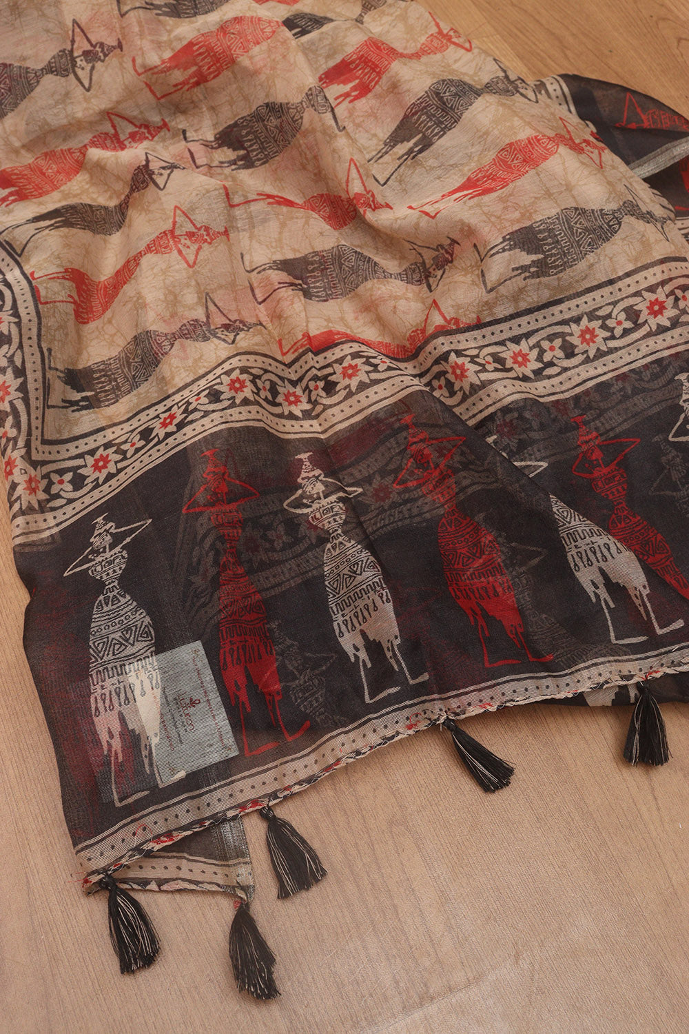 Stylish Multicolor Block Printed Silk Dupatta