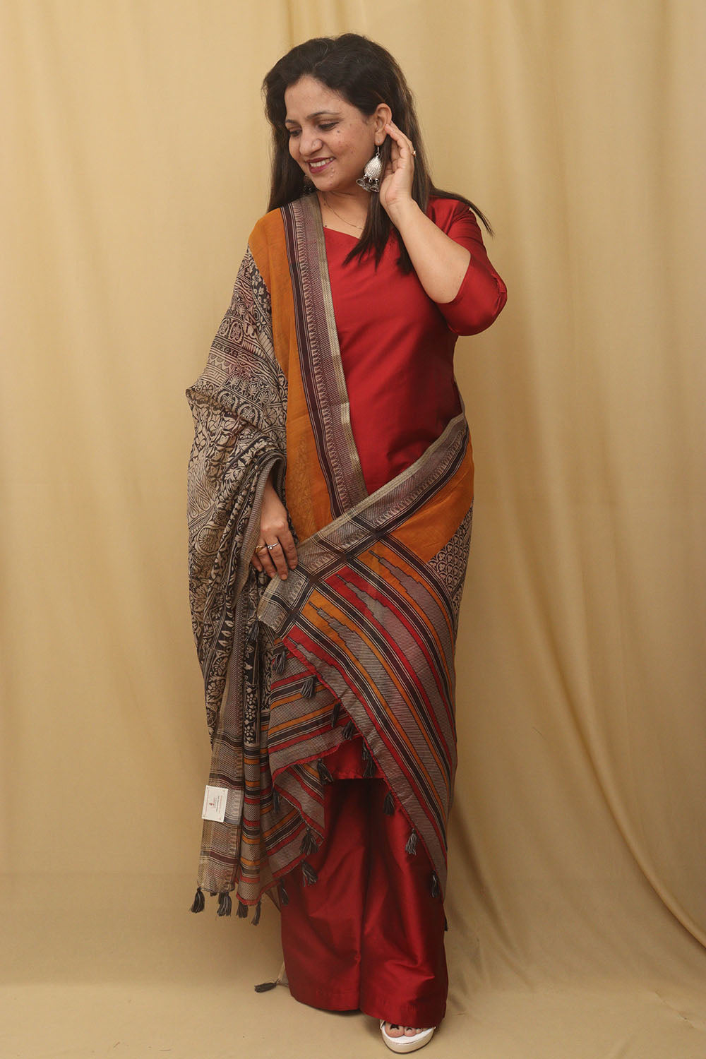 Vibrant Chanderi Silk Dupatta: Chic Block Print Design