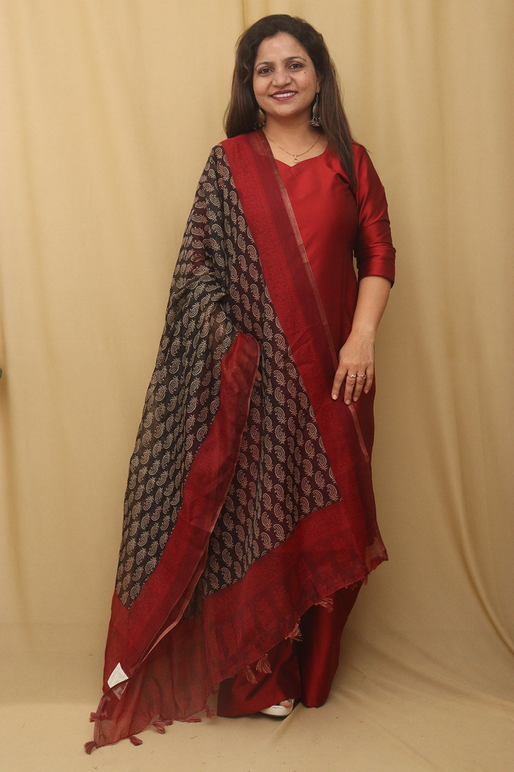 Stylish Black Block Printed Chanderi Silk Dupatta