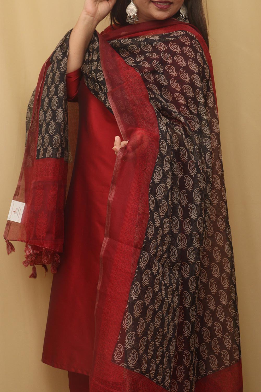 Stylish Black Block Printed Chanderi Silk Dupatta