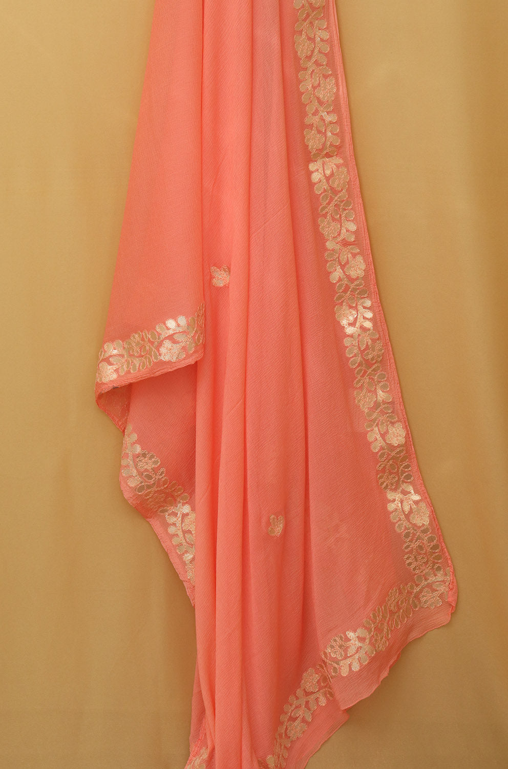 Peach Gota Patti Work Chiffon Dupatta - divyaindia 